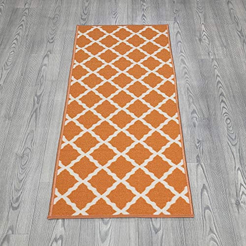 Ottomanson Glamour Collection Non slip Trellis Design Runner Rug 20 x 59 Orange