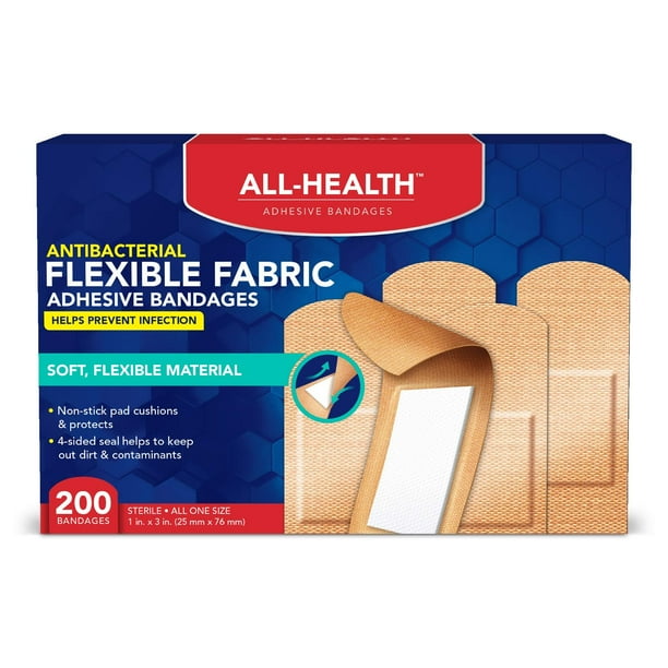 All Health Antibacterial Fabric Adhesive Bandages, 1 in x 3 in, 200 ct Helps Prevent Infection
