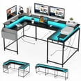 thumbnail image 3 of 60inch U Shaped Gaming Desk Computer Desk with RGB Lights, Large Computer Office Desk with Power Outlets & USB Ports, Sturdy Corner Desk for Home Office, Ergonomic Workstation with Flip-Up Tab, 3 of 9