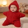 thumbnail image 2 of Baby Starfish Onesie, Cute Thick Fleece Wearable Soft Newborn Baby Infant Warm Swaddle Wrap Sleeping Sack (Red-A,Size:9M), 2 of 10