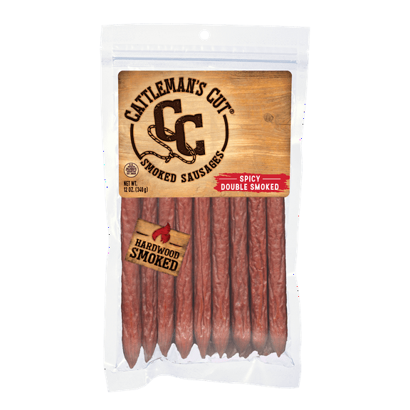 Cattleman's Cut Spicy Double Smoked Sausage Sticks 12oz Resealable Plastic Pouch