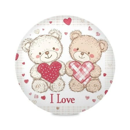 

WOBOGO Valentine Teddy Bear Round Placemats Set of 4 Heat Resistant Washable Kitchen Table Decorations 15.4in
