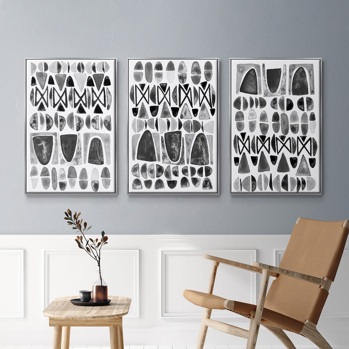 Grey Arches I - Framed Premium Gallery Wrapped Canvas L Frame 3 Piece Set - Ready to Hang