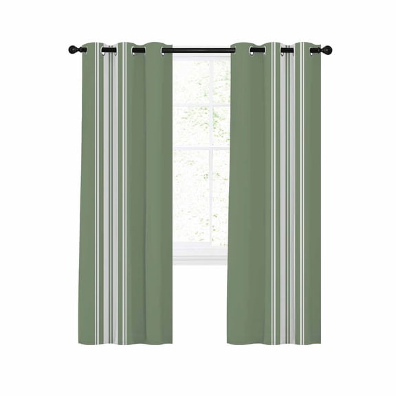 Dark Sage Green Blackout Curtains 84 Inches Long for Bedroom, Farmhouse Sage Green White Striped Thermal Insulated Room Darkening Black Out Window Curtain Panels Grommet Drapes for Living Room