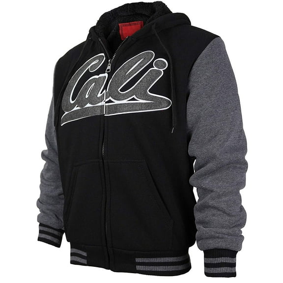 Men's Athletic California Sherpa Fleece Lined Cali Zip Up Hoodie Jacket (Black Charcoal, XL)