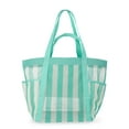 thumbnail image 2 of No Boundaries Women's Mesh Tote Bag, Jade Stripe, 2 of 5