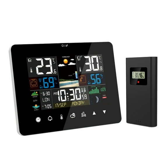 CACAGOO Sunrise and Sunset Weather Station Alarm Clock Thermometer Hygrometer Touch Screen Operation with Wireless Outdoor Sensor