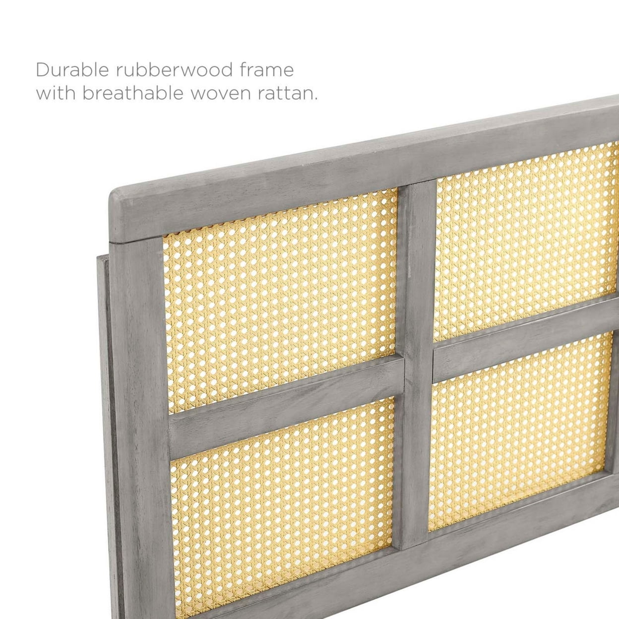 Modway Luana Cane Rattan and Rubberwood Queen Headboard in Gray