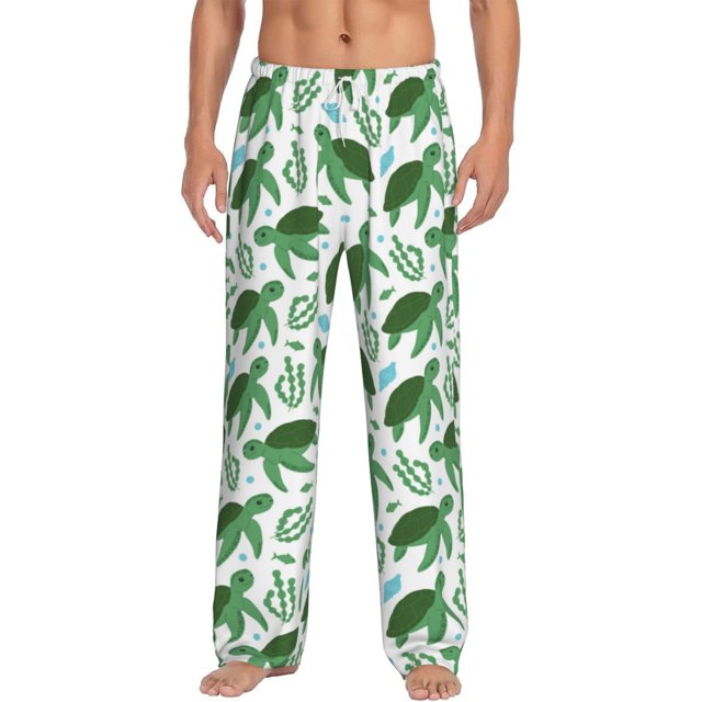 Kdxio Cartoon Turtle Pattern Men's Pajama Pants, Elastic Waist with Drawstring and Pockets, Comfortable Loungewear-3X-Large