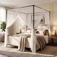 thumbnail image 2 of taoruifang Iron Queen Canopy Bed Upholstered Linen Four-Poster Beige Bronze, 2 of 17