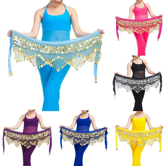 Dance Hip Scarf with 320 Metallic Coins Sequined Waist Wrap for Belly Dancing and Performance