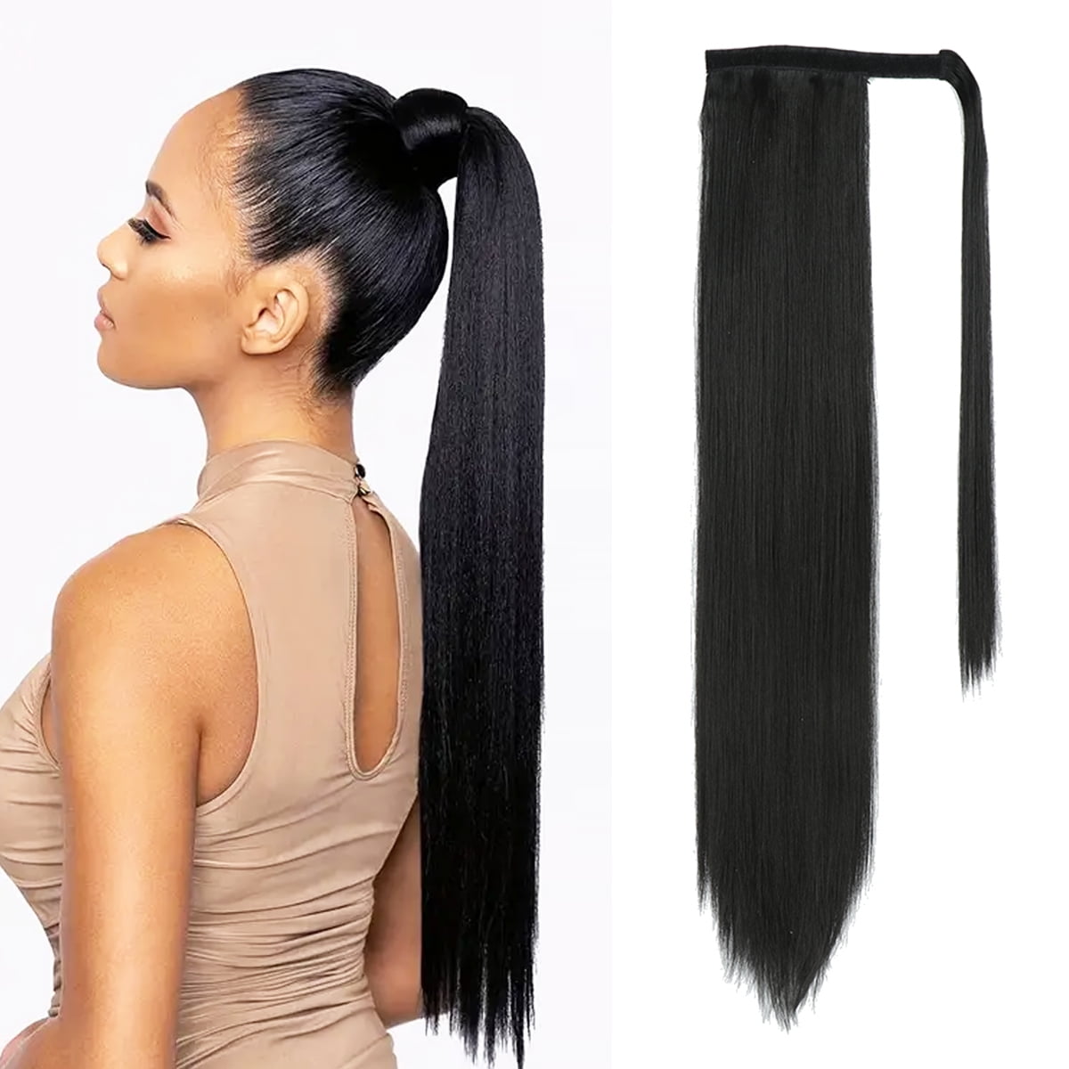 28 Inch Ponytail Extension, Long Straight Wrap Around Clip in Ponytail Hair Extensions Synthetic Soft Fake Pony Tail Hairpieces