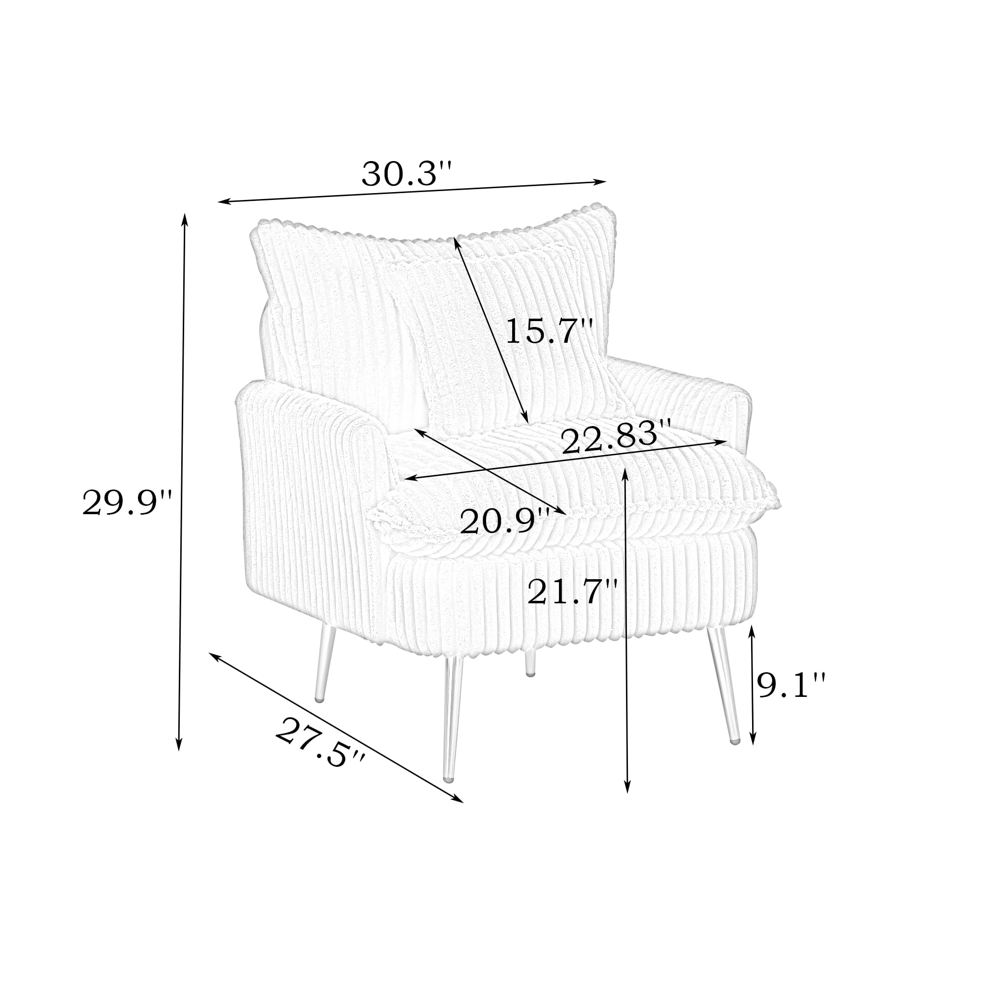 Modern Accent Chair,Armchair,Corduroy Fabric Sofa Chairs with Pillow,Upholstered Armchair for Living Room,Bedroom,Yellow