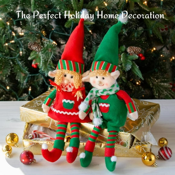 Elf Plush Christmas Stuffed Dolls, Set of 2 - 12" Boy and Girl Elves Holiday Cute Plush Shelf Toys - Fun Kids Buddy Figurine Decorations, Christmas