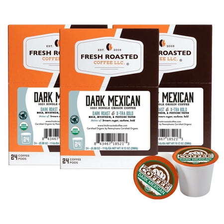 Fresh Roasted Coffee, Organic Dark Mexican Coffee Pods, Dark Roast, K-cup Compatible, 72 Count