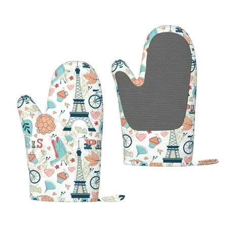 

Hirioo Eiffel Tower for Silicone Oven Mitts for BBQ Baking Cooking Set of 2 Heat Resistant 260℃ Non-Slip Kitchen Essentials