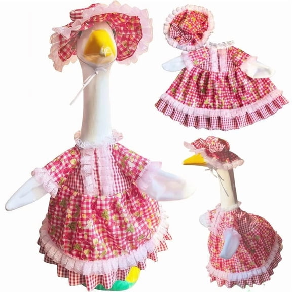 Porch Goose Outfit Set Spring Flower Lolita Dress Hat Clothes, Cute Easter Bunny Costume for 23 Inch Large PorchGoose, Spring Easter Bunny Goose Clothes for Garden Porch Yard Lawn Patio Decorr
