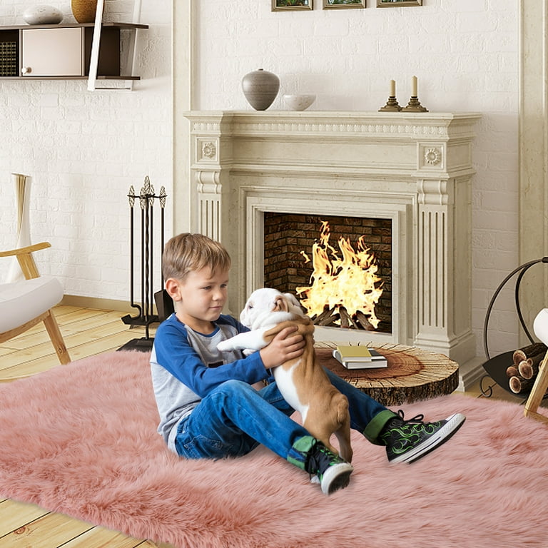 Soft Plush Faux Fur Area Rug 4x6 Feet, Luxury Modern Rugs Rectangular Fuzzy  Carpet for Bedroom, Living room, Kids Room, Black