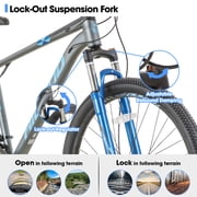 Hiland Aluminum Mountain Bike 21 Speeds MTB,Lock-Out Suspension Fork,27.5 inch Wheel,Mens Mountain Bike Bicycle, Gray&Blue