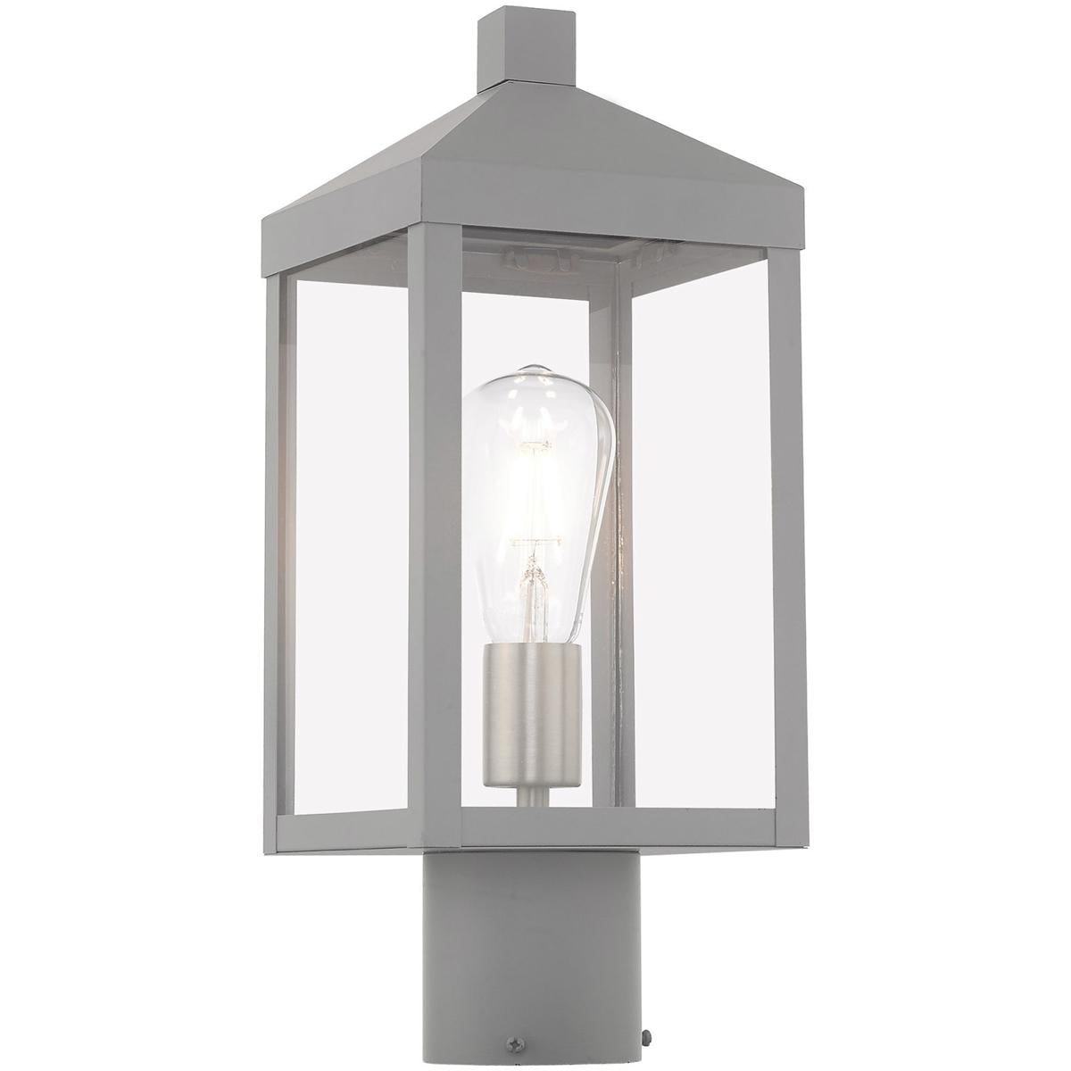 6.25 inch 1 Light Nordic Gray Outdoor Post Top Lantern with Clear Glass Shade backed with Solid Brass material for patio, front porch, entryway and more