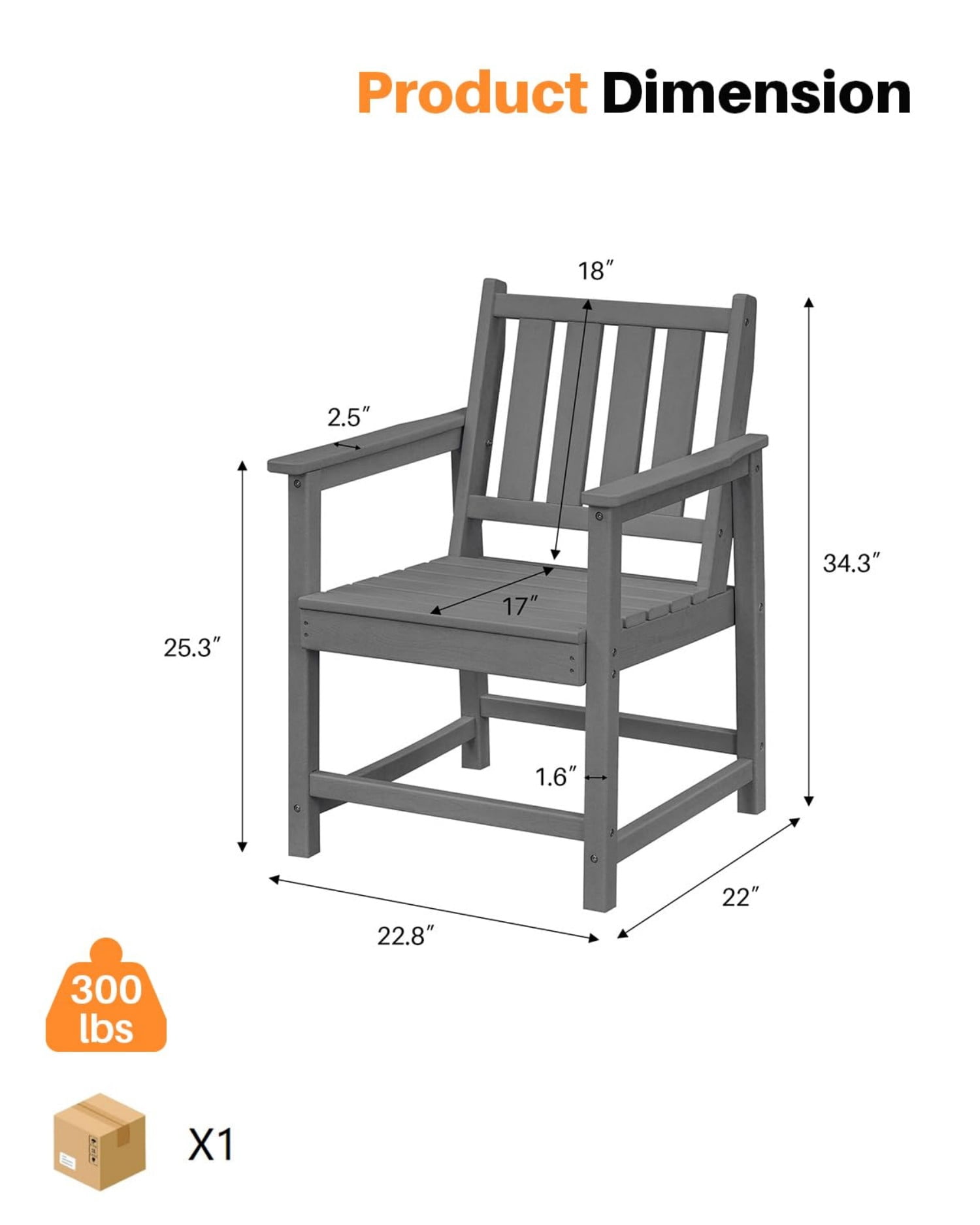 HDPE Dining Chair Set of 4, All Weather Outdoor Dining Chairs with Ergonomic Backrest, Heavy Duty Patio Chairs for Backyard, Garden, Poolside, Deck, Smoke Gray