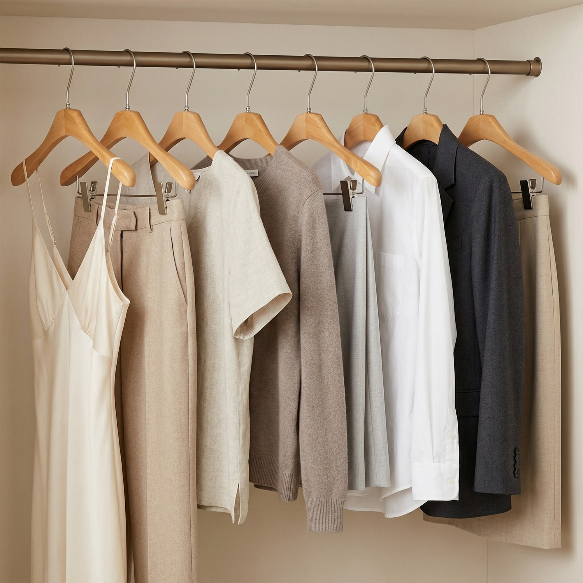 Unique Bargains 2Pcs Wood Nonslip Space Saving Clothes Hangers Natural Wood 15.7inch