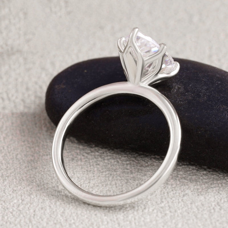 Cora Jewellery 2.5CT Tulip Floral Setting Pear Moissanite Solitaire Engagement Ring For Women , 18K White Gold