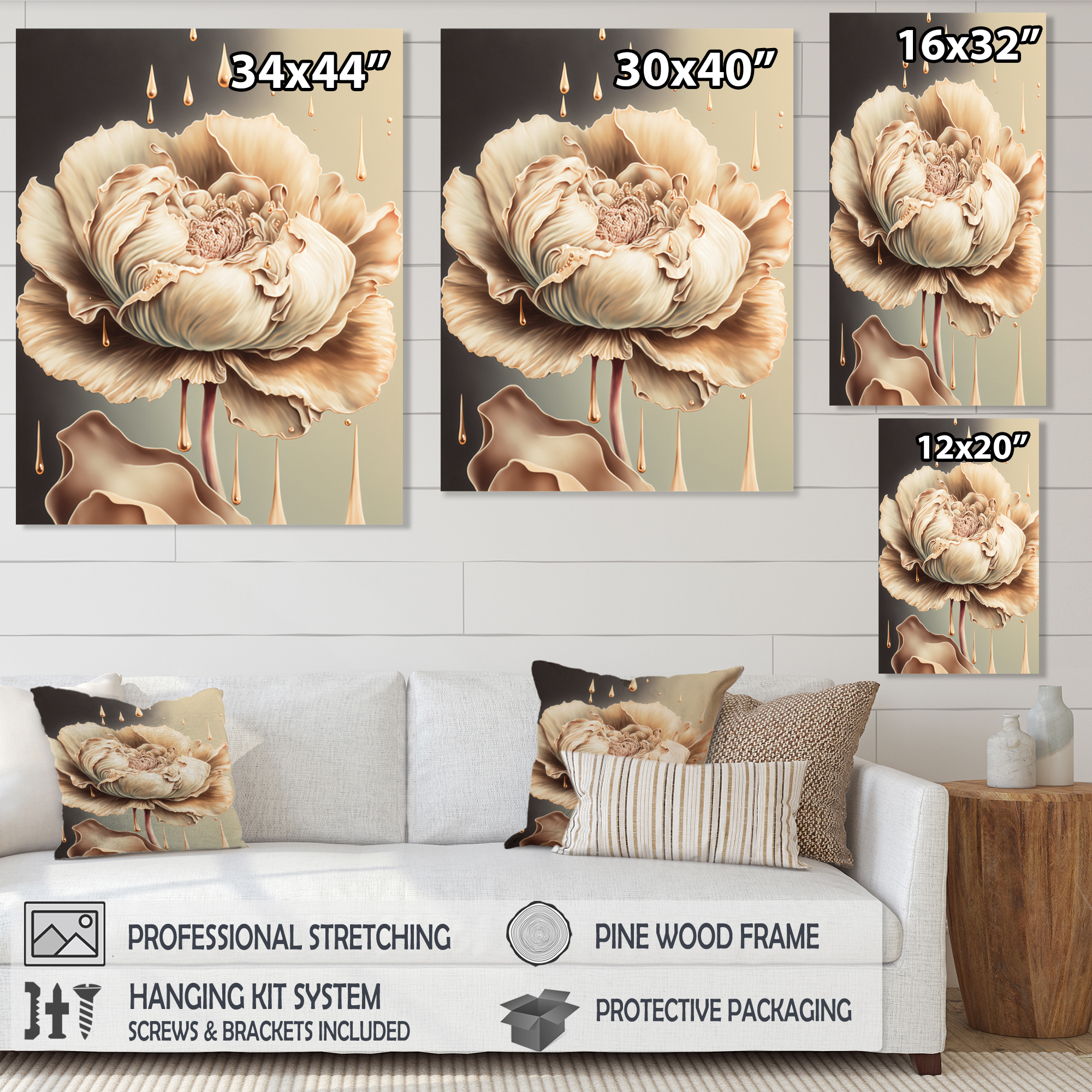 Designart Beige Blooming Rose II Canvas Wall Art