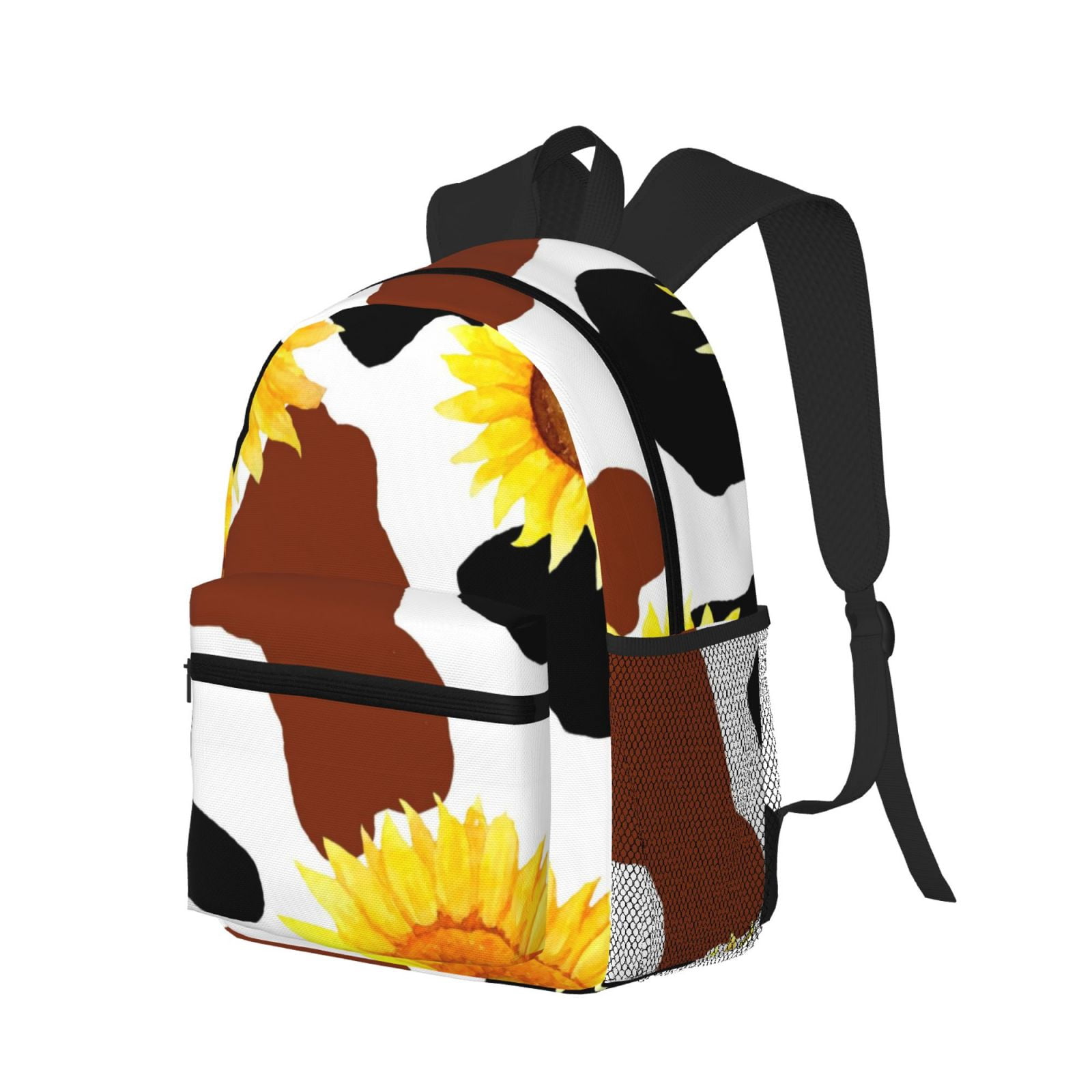 Vsdgher Cow Print Sunflower Print Unisex Large Capacity Bookbag Schoolbag Casual Daypack for High School/College/Teens/Travel/Work