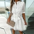 thumbnail image 4 of Nouveau Femmes Broderie Creux Stand Col Partie Robe Printemps Manches Courtes Robe Simple Poitrine Mini Sexy Dentelle Bureau Chemise Robe, 4 of 7