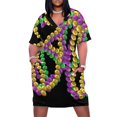 thumbnail image 1 of Collares trenzados de cuentas de Mardi Gras para mujer vestidos de vestido holgados con bolsillo púrpura verde y dorado fondo negro, 1 of 6