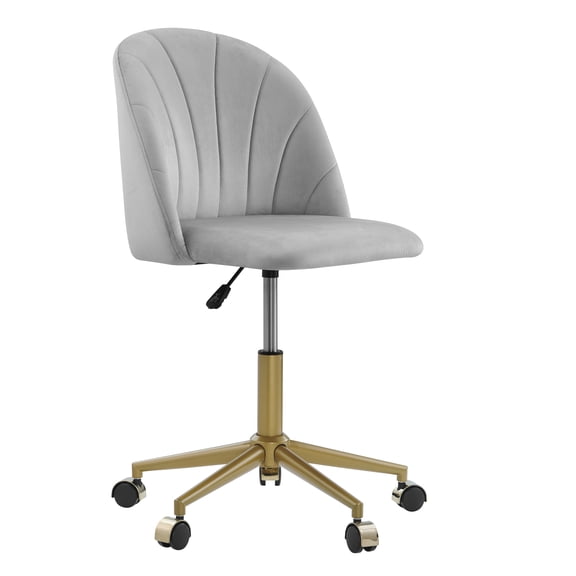Linon Alondra Mid Back Velvet Office Chair with Adjustable Height and Swivel, Gold/Gray