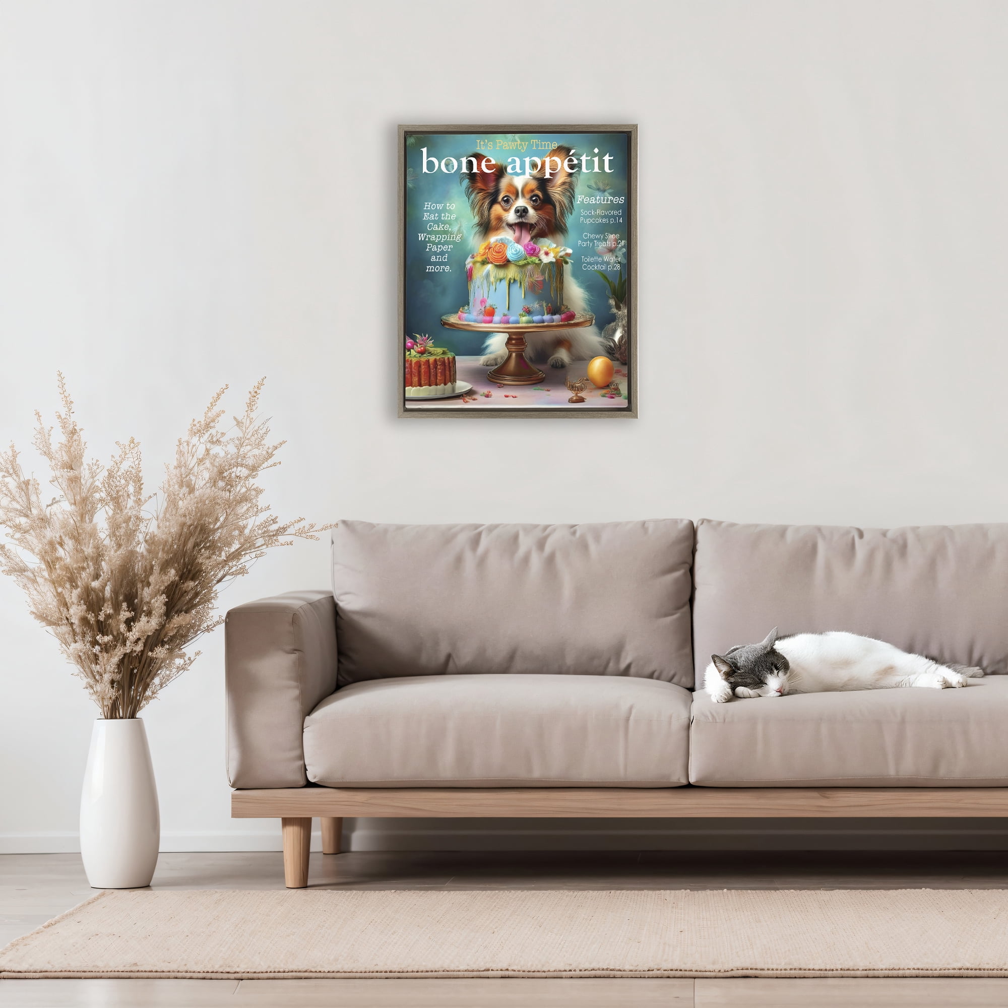 Stupell Industries Bone Appetit Dog Magazine Parody Brown Framed Floater Canvas Wall Art, design by Grotto Studios