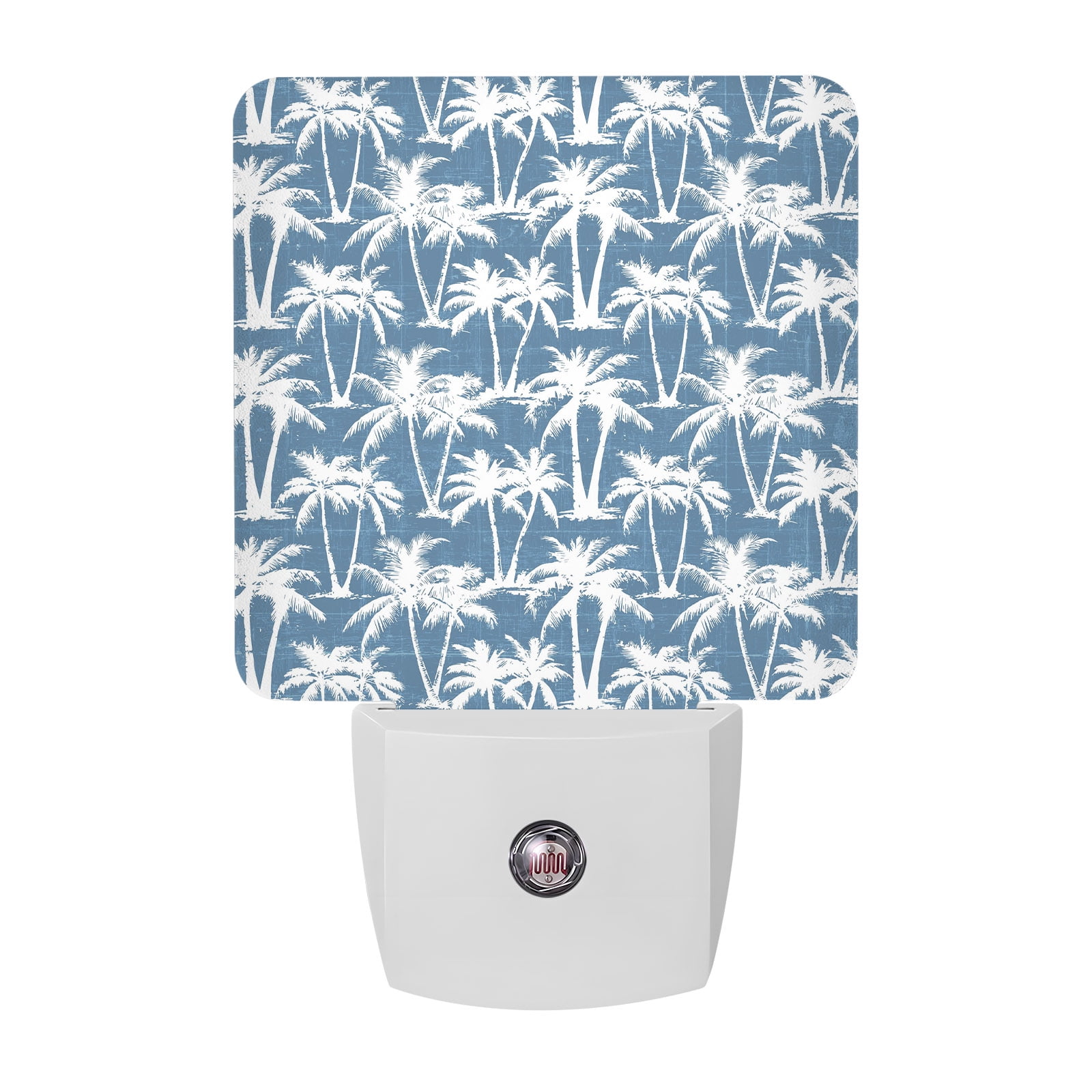 Blue Palm Tree Night Lights Summer Tropical Coastal Nautical Beach Silver Tree Leaf Smart Auto Dusk to Dawn Sensor Nightlights Plug-in Nightlight for Bedroom Bathroom Living Room Kitchen Hallway