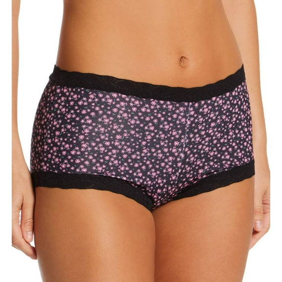 Women's Maidenform 40760 Classics Microfiber and Lace Boyshort Panty (Slinky Daisy Print Blk 7)
