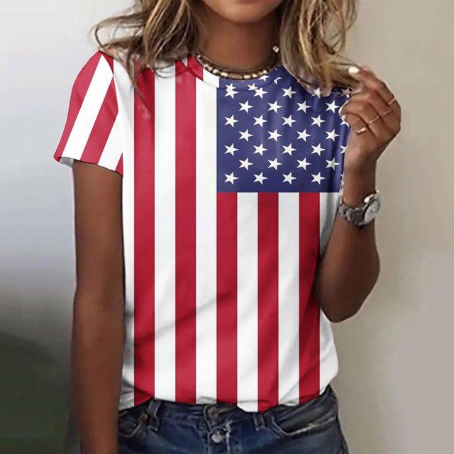 Fiudx Camisetas para Mujer Camisa Superior Informal de Manga Corta con Cuello Redondo y Estampado Informal y Moderno para Mujer