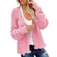 thumbnail image 1 of Ladies Winter Fashion Coat Mid Length Trench Coat Crew Neck Knitwear Solid Color Overcoat Cable Knitted Warm Outer Coat Long Sleeve Open Front Cardigan, 1 of 6