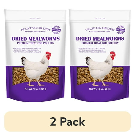 (2 pack) Red River Commodities Pecking Order Dried Mealworms Backyard Chicken Feed & Treat 10 oz.
