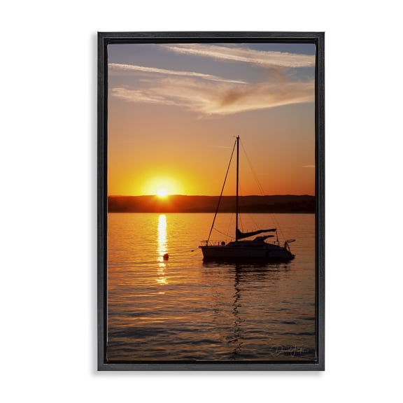 Stupell Industries Coastal Boat Ride at Sunset Black Floating Frame Canvas Art, 17 x 25, by Dennis Frates