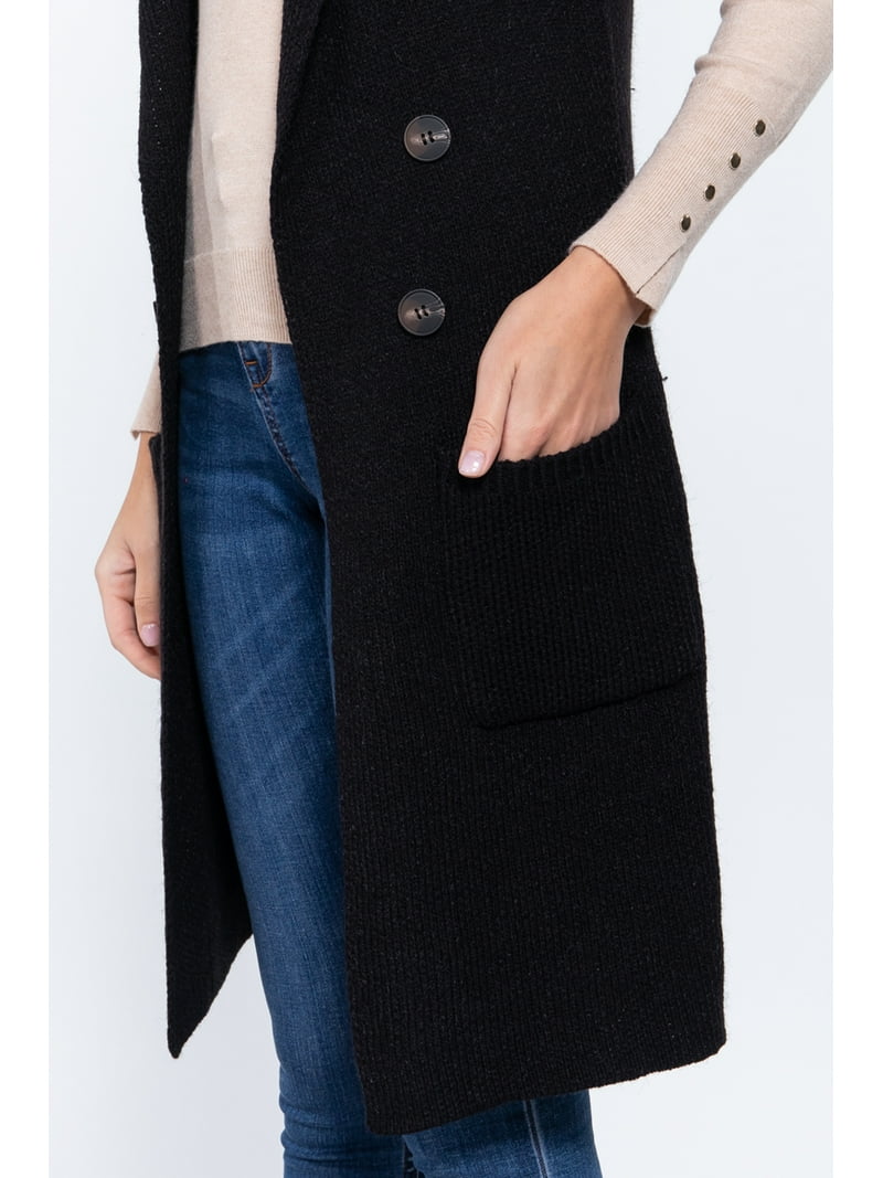 Women's Sleeveless Notched Collar Long Knit Sweater Vest