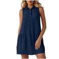 thumbnail image 2 of ClodeEU Women's Sleeveless Collared Shirt Dress, Casual Solid Color Ruffled Hem Tunic Mini Dress Navy,Women's Plus S, 2 of 6