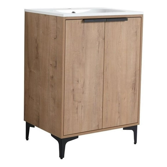 24 in. Single Vanity in Natural finish with Solid Surface Resin White Sink