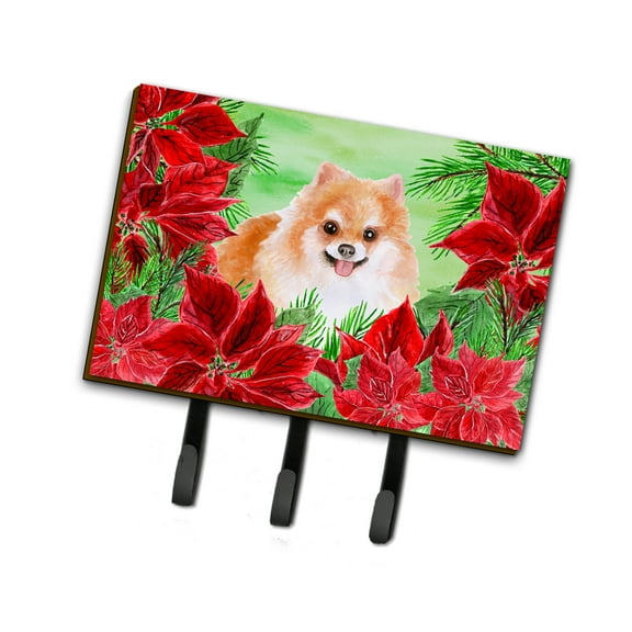 Pomeranian 2 Poinsettas Leash or Key Holder