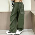 thumbnail image 3 of CHICTRY Kids Girls Casual Baggy Pants Drawstring Cargo Pants Dungarees Green 14, 3 of 7