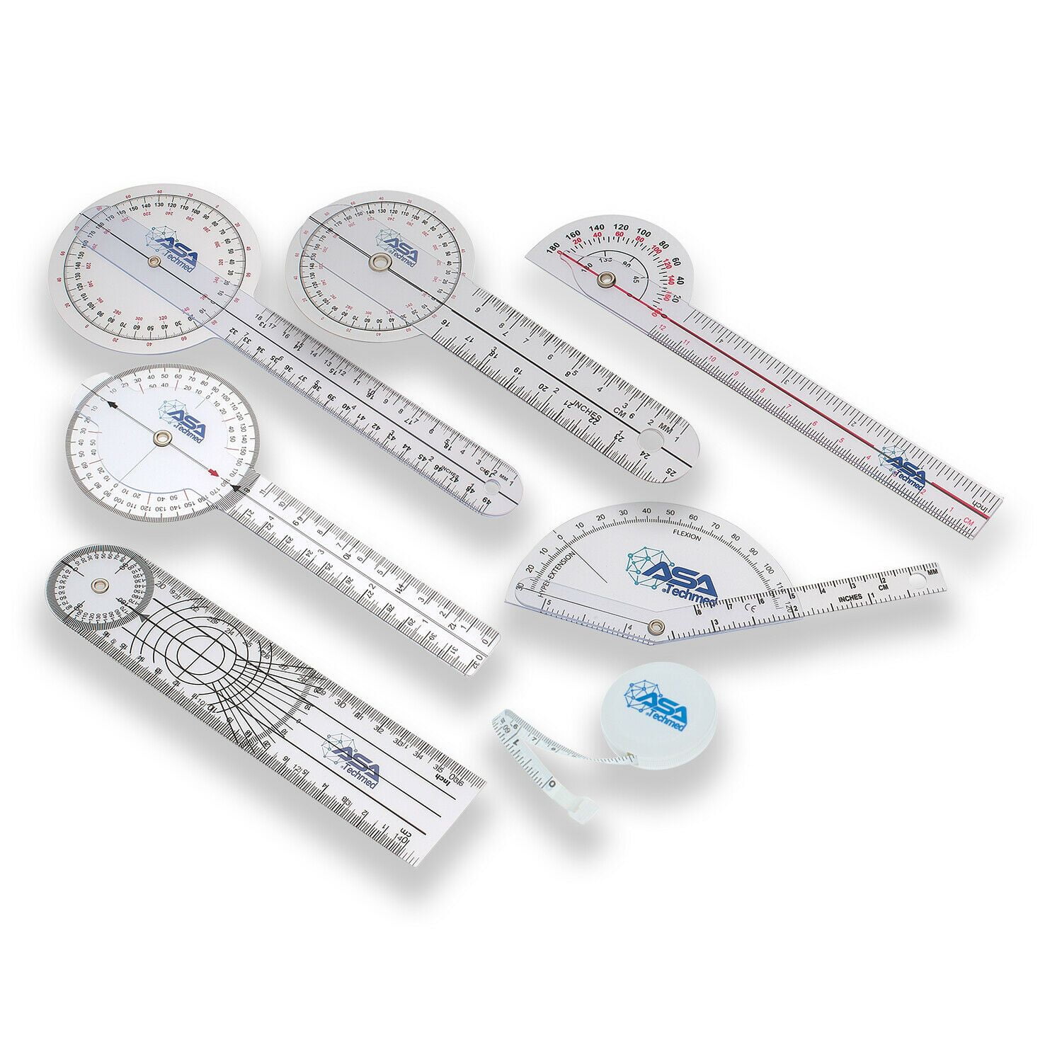 6pcs 12/8/6 Inch Medical Spinal Goniometer Angle Protractor Set + Tape