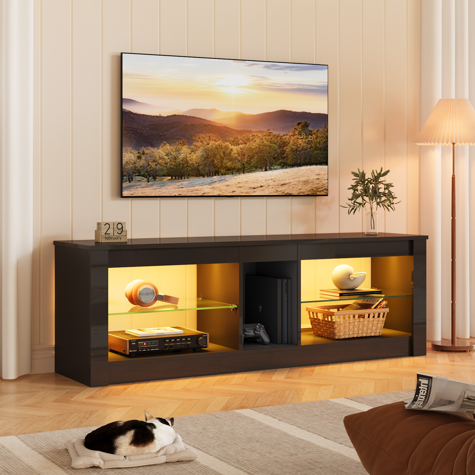 Bestier 60" TV Stand with LED Lights, Black photo 1
