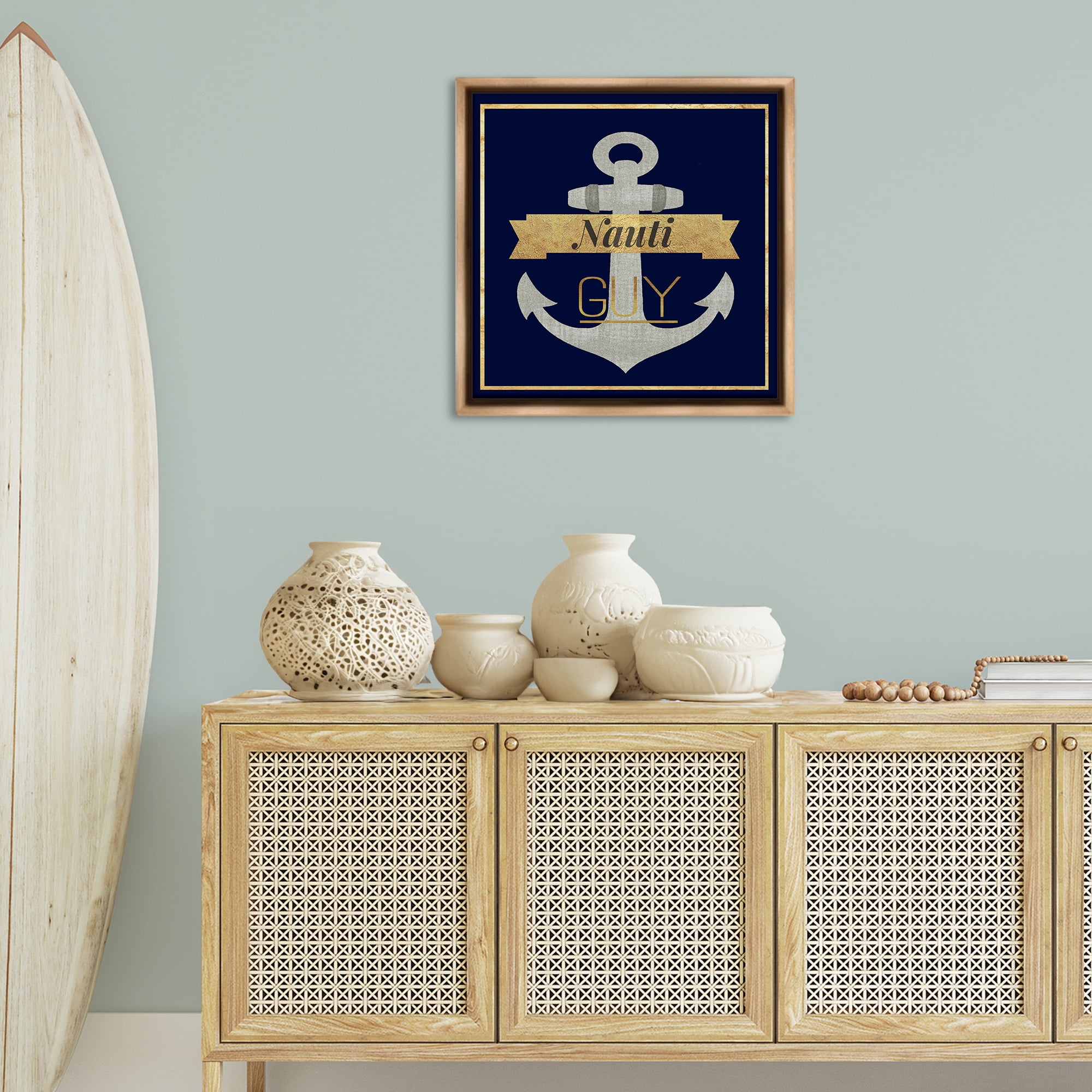 Stupell Industries Nauti Guy with Anchor Novelty & Humor Painting Brown Floater Framed Canvas Art Print Wall Art, 25 x 25