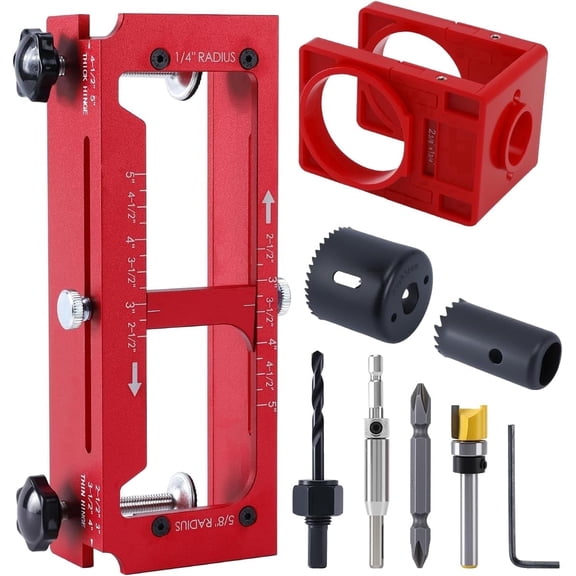 Door Hinge Fixture And Door Lock Installation Kit, Suitable For Hinge Mortises From 2.5 Inches To 5 mm, Self-Centering Template Tool For DIY Assembly Of Door Handles, Cabinet Hinges And Furniture