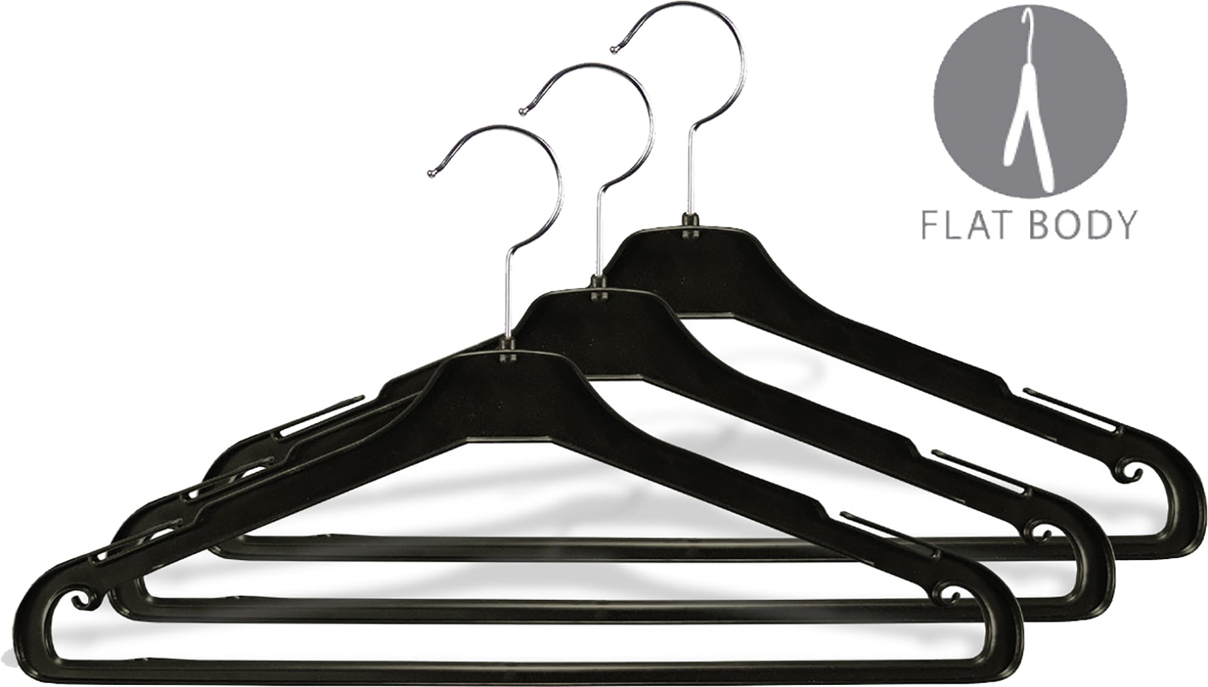 INTERNATIONAL HANGER Black Plastic Suit Hanger with Non-Slip Pant Bar, 100 Pack