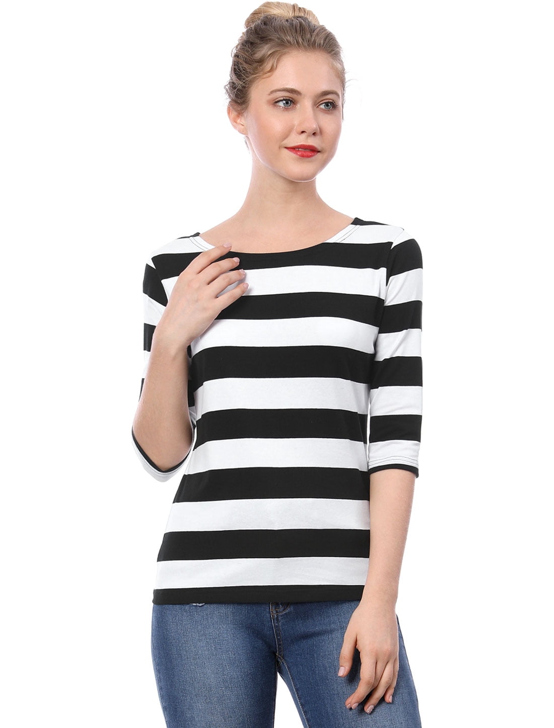 DARING DIVA Women's Halloween Costume Boat Neck Top T-Shirts 3XL Black White